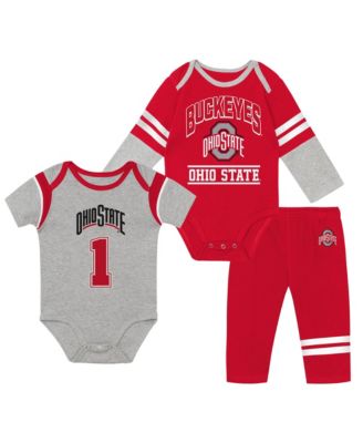 Baby Boys and Girls 3-Piece Ohio State Buckeyes Double Up Bodysuits and Pants