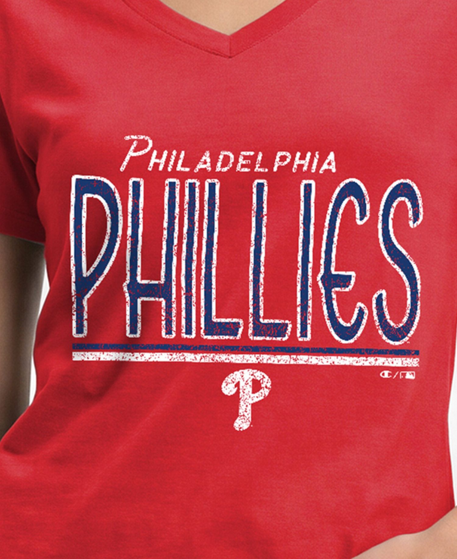 Women's Philadelphia Phillies Core V-Neck Cotton-Polyester Blend T-Shirt