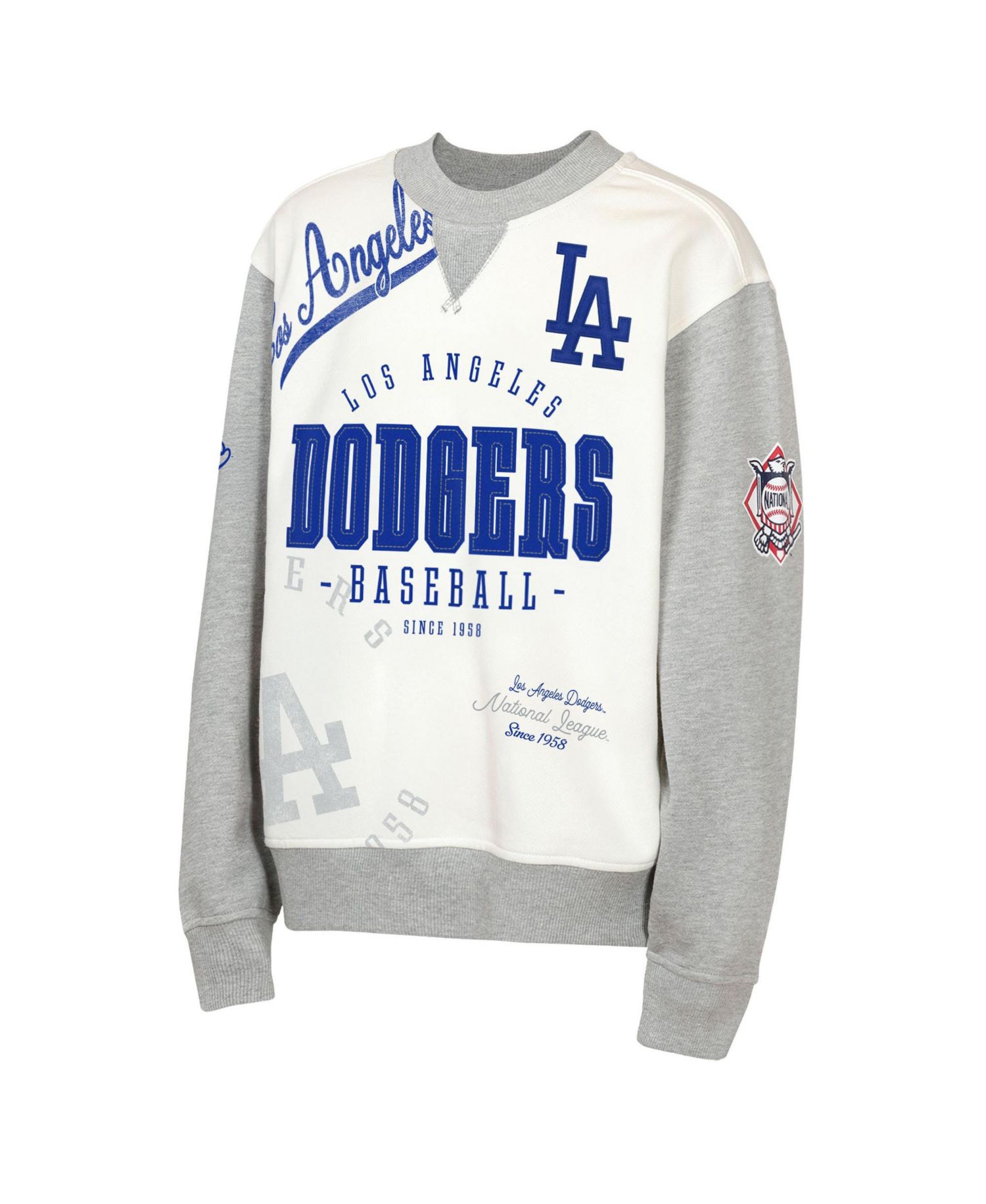 Big Boys and Girls Cream/Gray Los Angeles Dodgers Big League Power Hit Fleece Sweatshirt