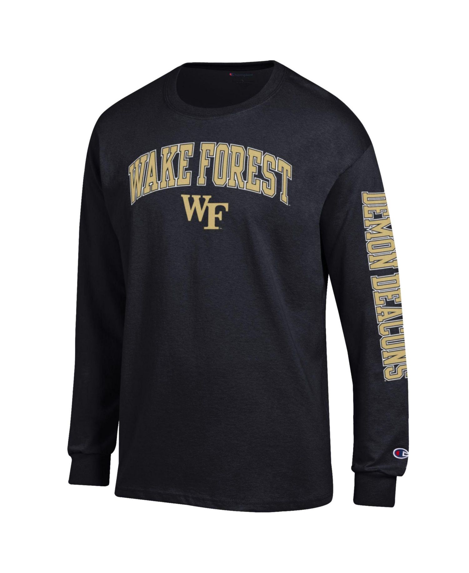 Men's Wake Forest Demon Deacons Arch Over Logo 2-Hit Long-Sleeve Crewneck Screen-Print Graphic T-Shirt