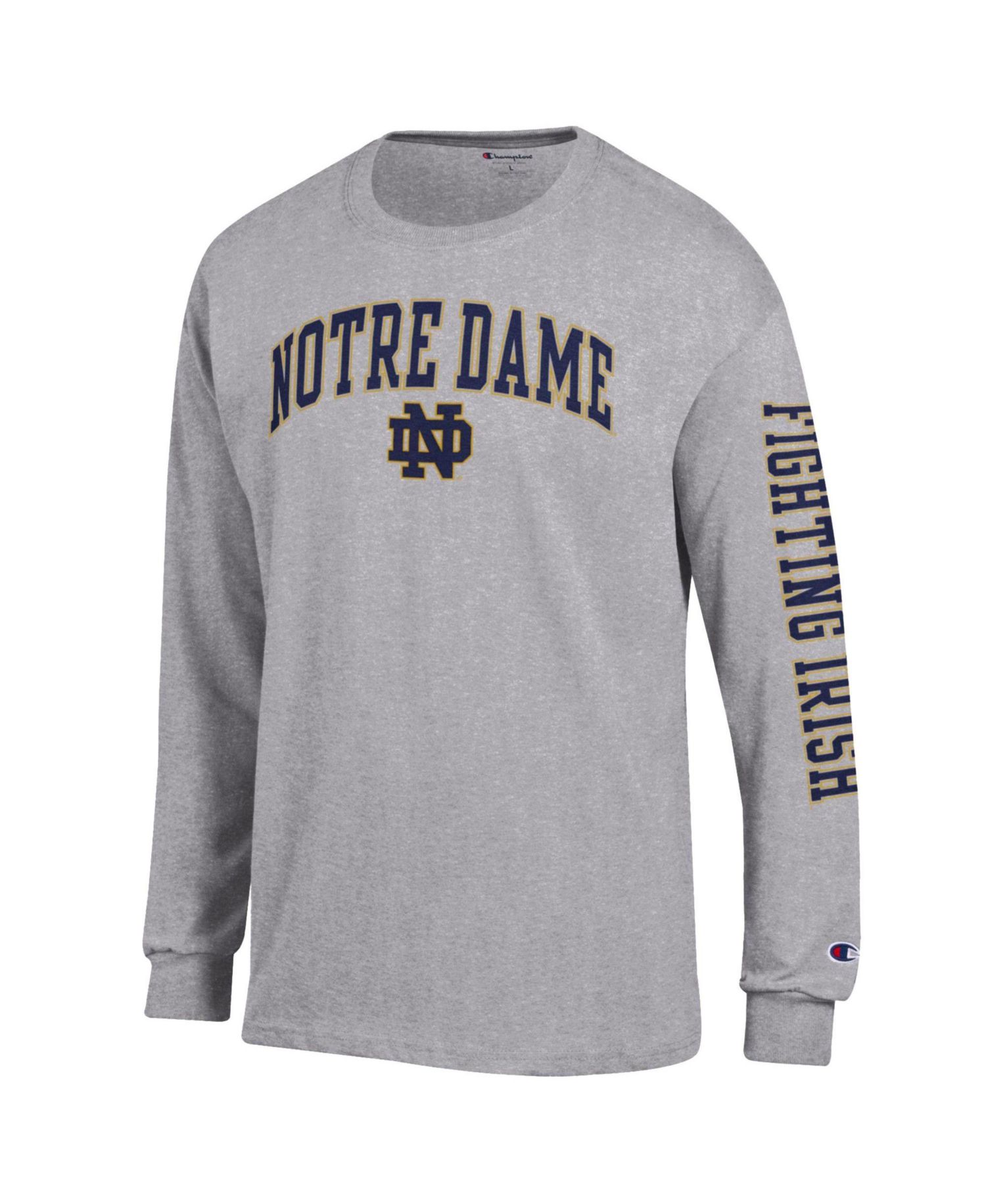 Men's Navy Notre Dame Fighting Irish Arch Over Logo 2-Hit Long Sleeve T-Shirt