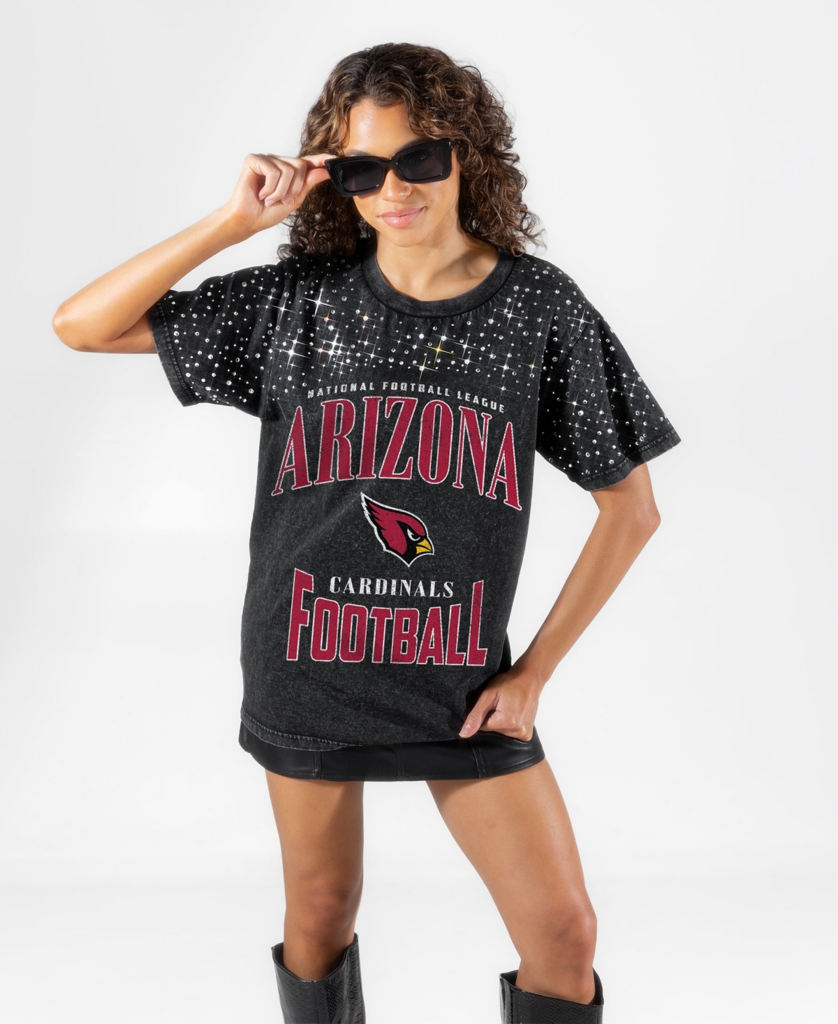 Gameday Couture Women's Arizona Cardinals the Zone Washed Micro Rhinestone Drop-Shoulder Garment-Washed T-Shirt
