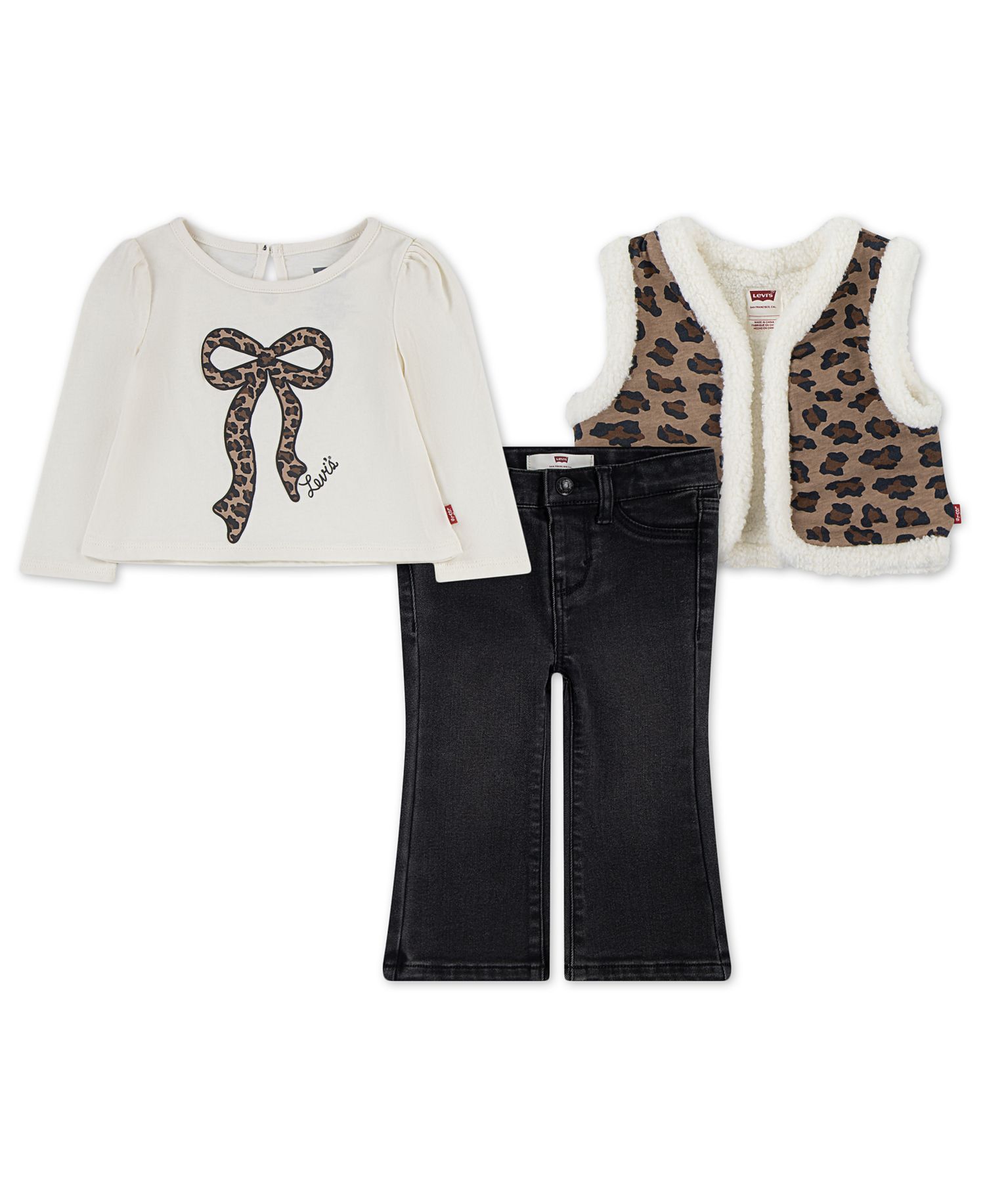 Baby Girls' Sherpa Vest, Long-Sleeve T-Shirt and Jeans, 3-Piece Set