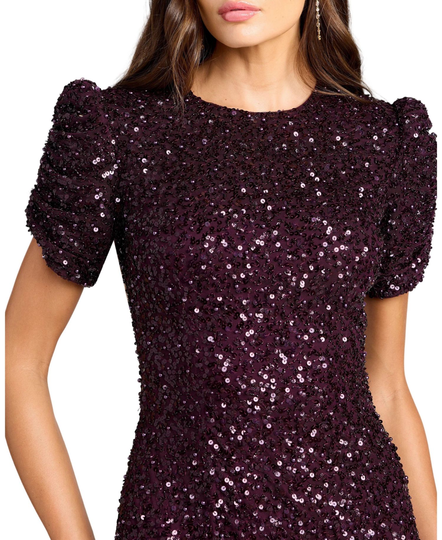 Women's High-Neck Sequin Short-Sleeve Gown