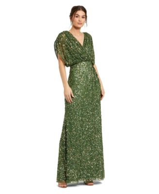Women's Draped Sleeve V Neck Gown
