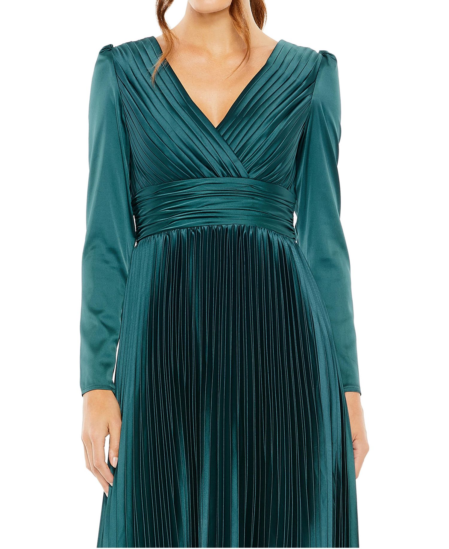 Women's Long-Sleeve Pleated A-Line Gown