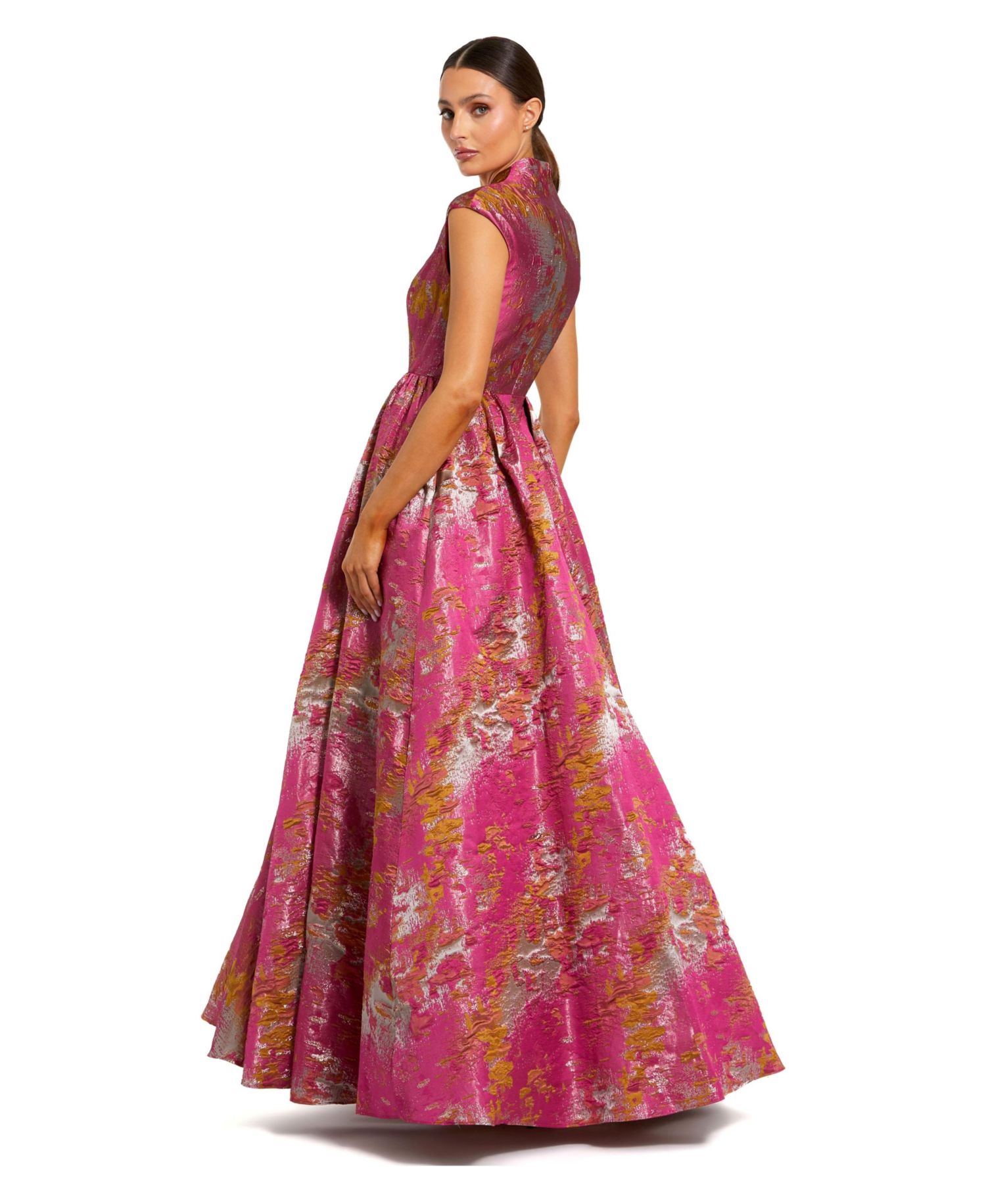 Women's Metallic-Jacquard Shawl Collar Ball Gown