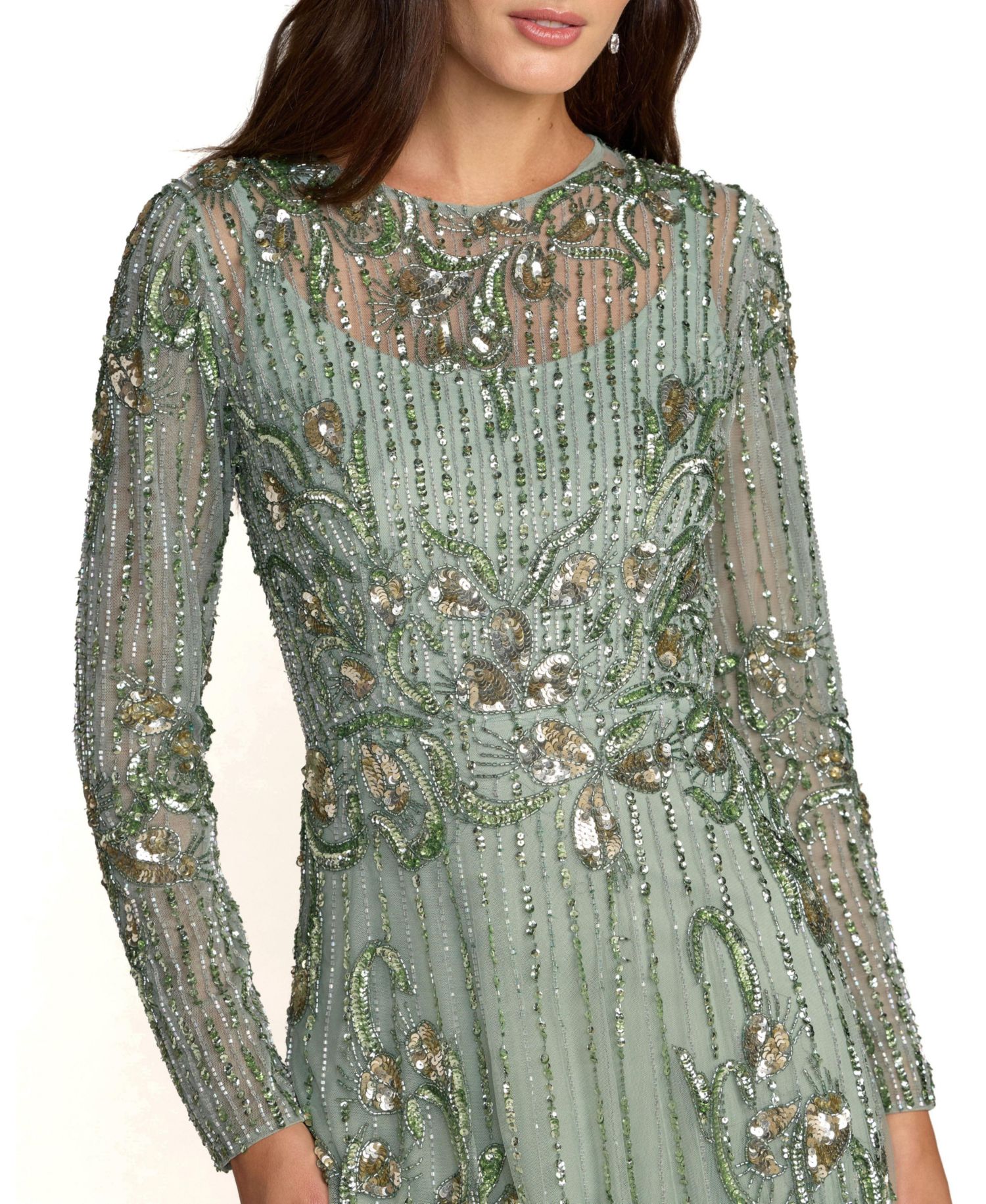 Women's Embellished Long-Sleeve A-Line Gown
