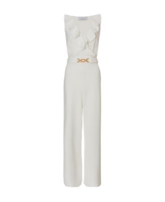 Women's Scuba Crepe Frill Buckle Dress - White