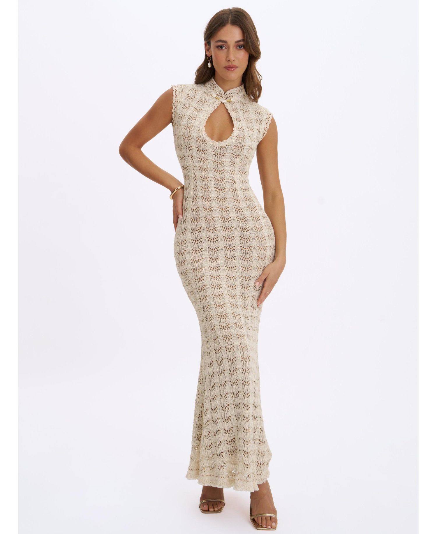 Women's Xylona Crochet Teardrop-Neckline Mermaid-Maxi Dress