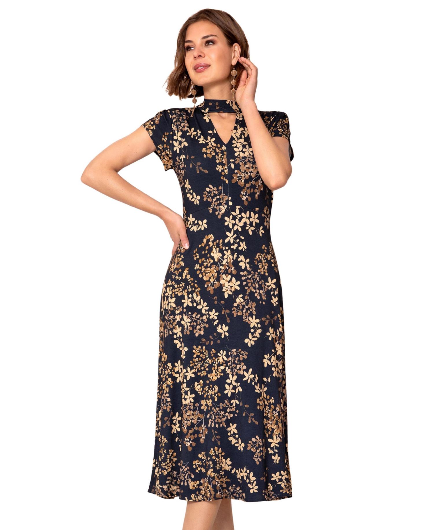 Women's Saffie Floral Keyhole Wedding Guest Midi Dress