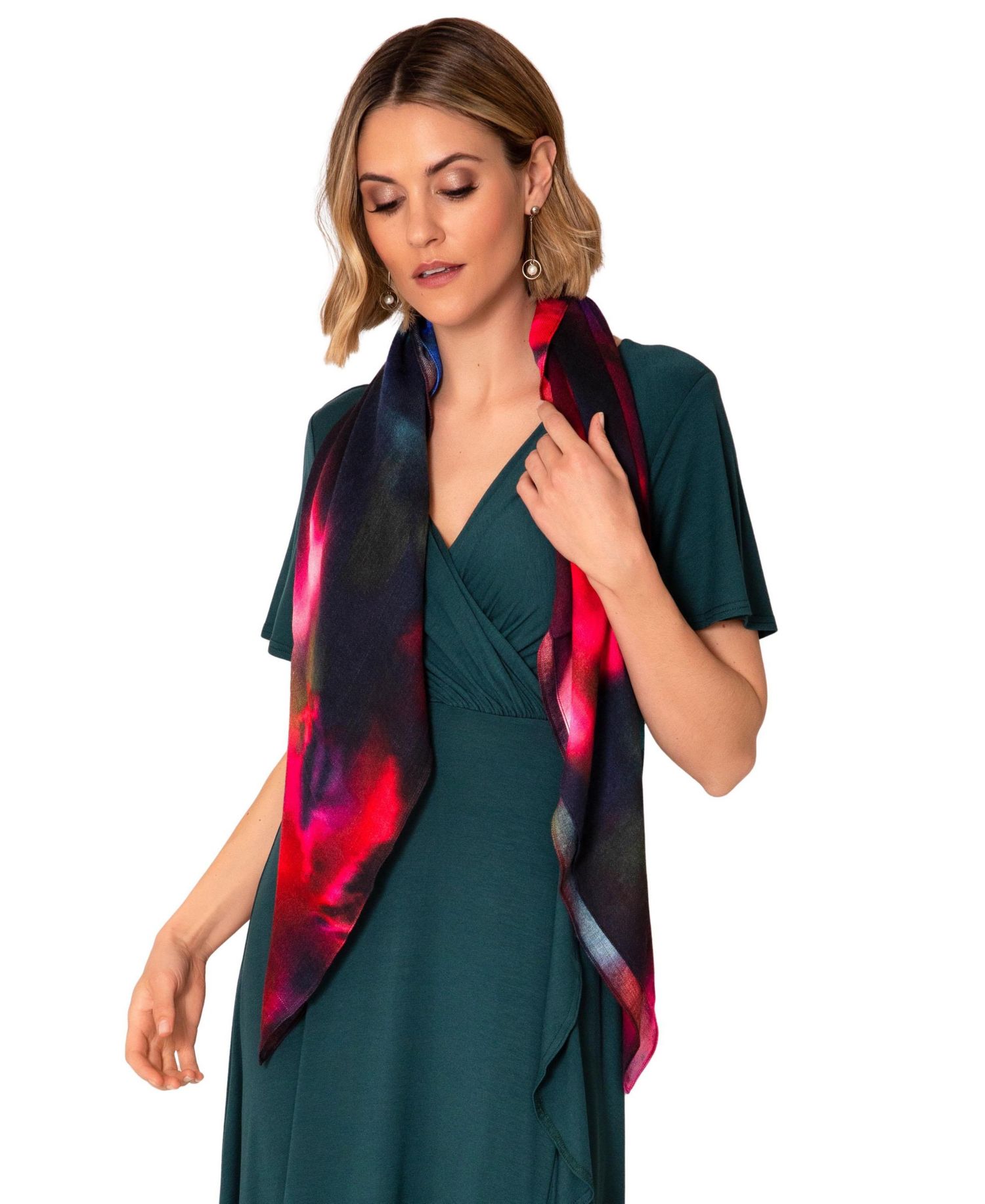 Petite Waterfall Ruffle Wrap V-Neck Short-Sleeve Midi Dress