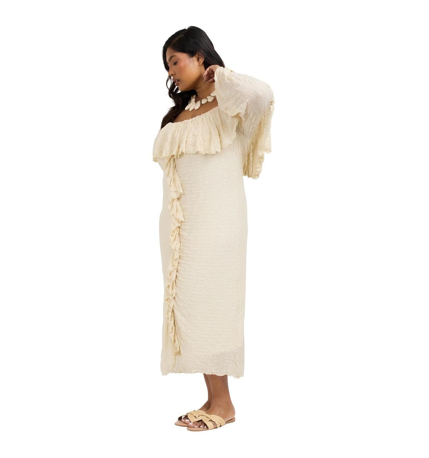 Plus Size Ruffle Long Sleeve Bardot Dress