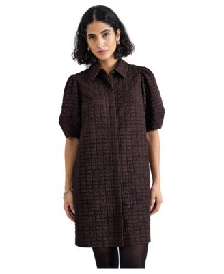 phase eight brown dress Women's Yasmine Textured Puff-Sleeve Mini Shirt Lace Jersey Dress Black SS26 DESIGNERS Phase eight offers inclusive Color:PLUM