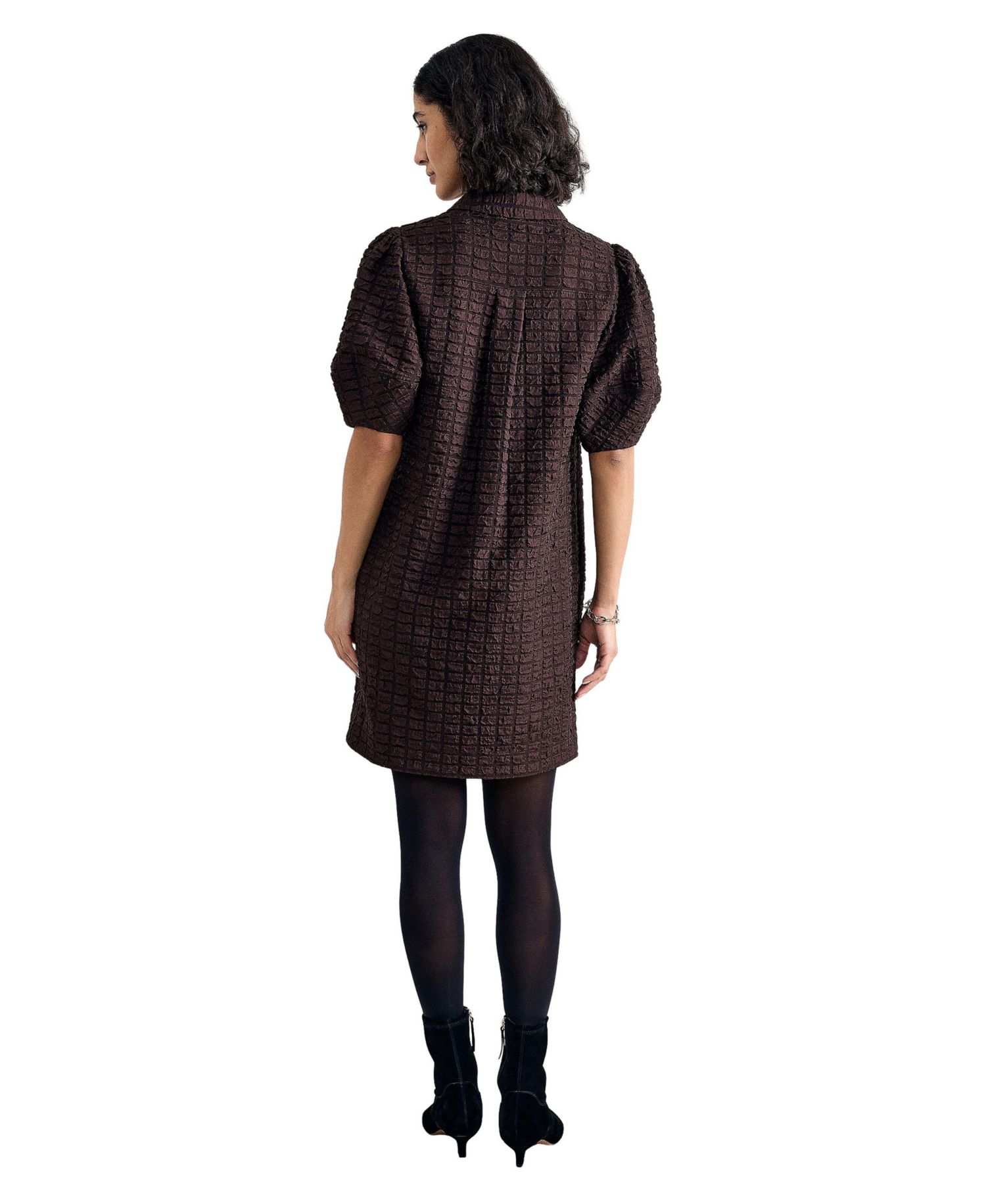 Women's Yasmine Textured Puff-Sleeve Pocket Mini Shirt Dress
