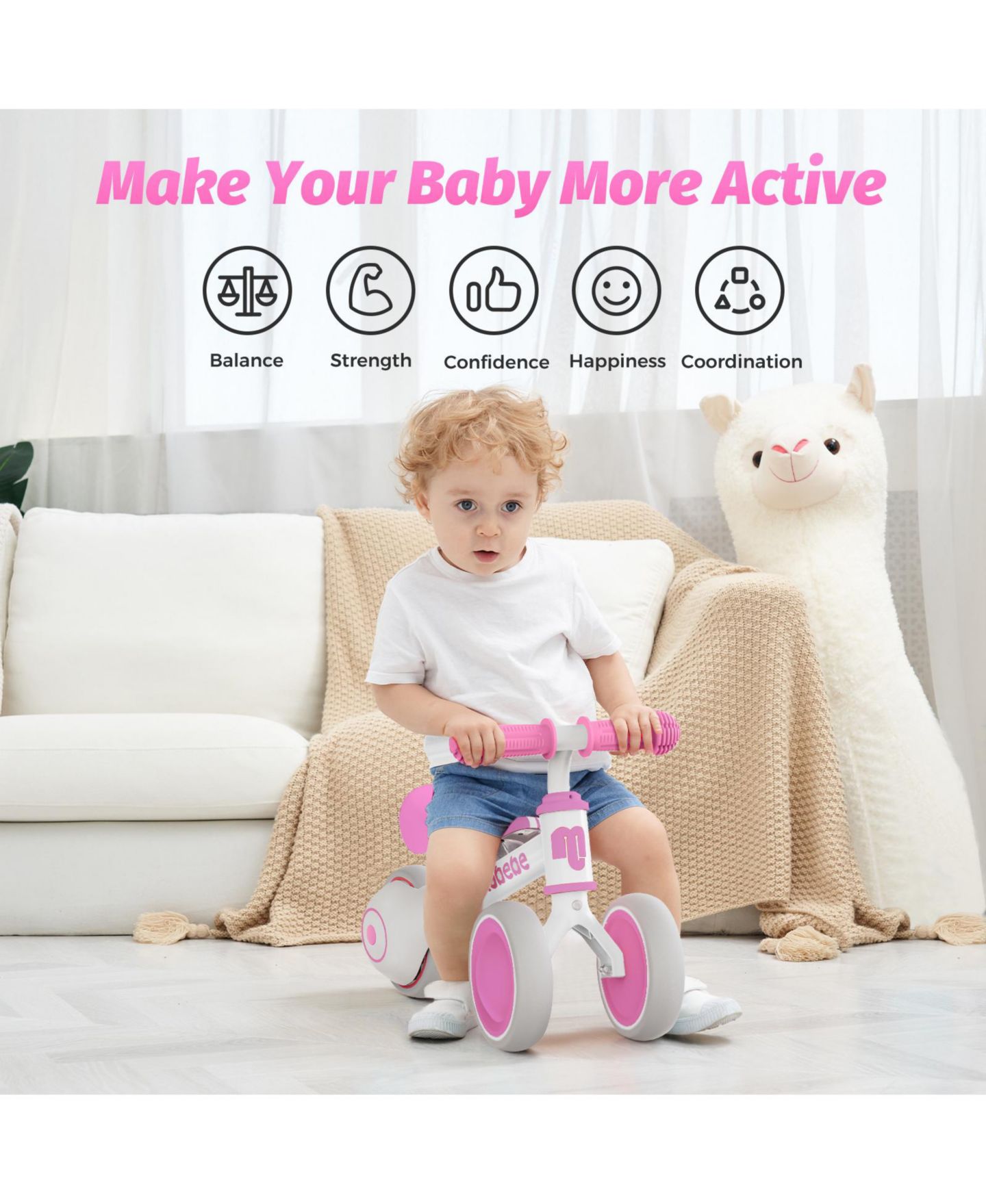 Детская игрушка Allobebe Baby Balance Bike, Carbon-Steel, 3-Wheel Adjustable-Seat Ride-On, Ages 1-3, цвет: Розовый красный — фото 6