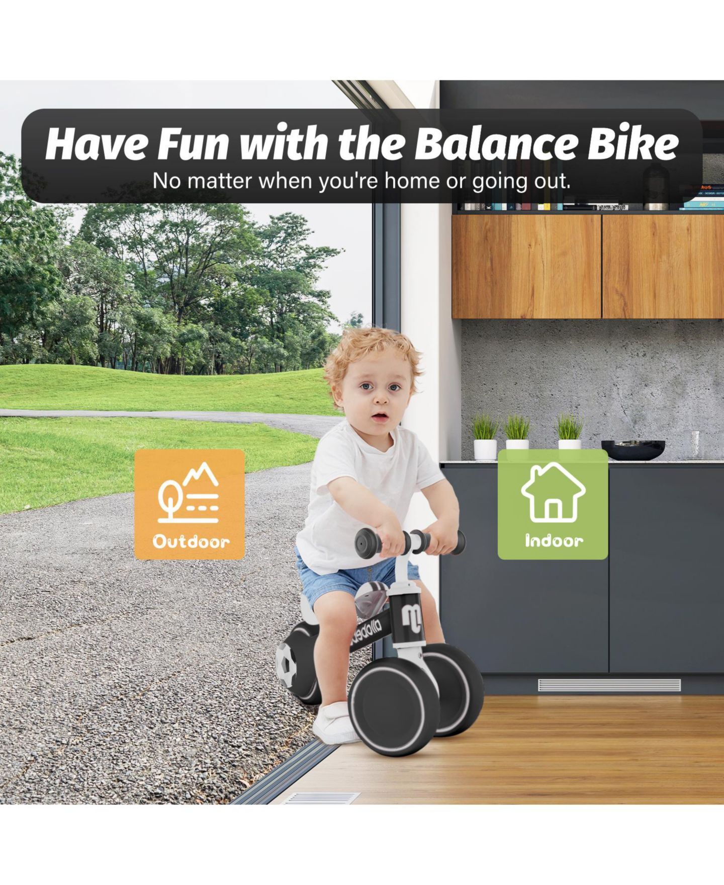 Детская игрушка Allobebe Baby Balance Bike 3-Wheel with Adjustable Seat and Silent Wheels Ride-On, Ages 1-3, цвет: Чёрный — фото 11