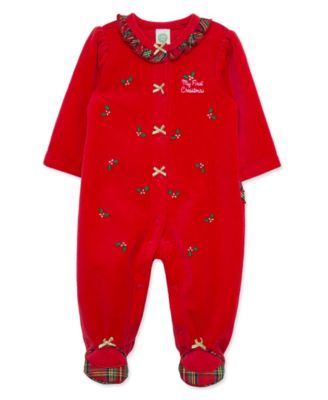 Baby Girls' Holly Plaid Embroidered Velour Footed Coveralls
