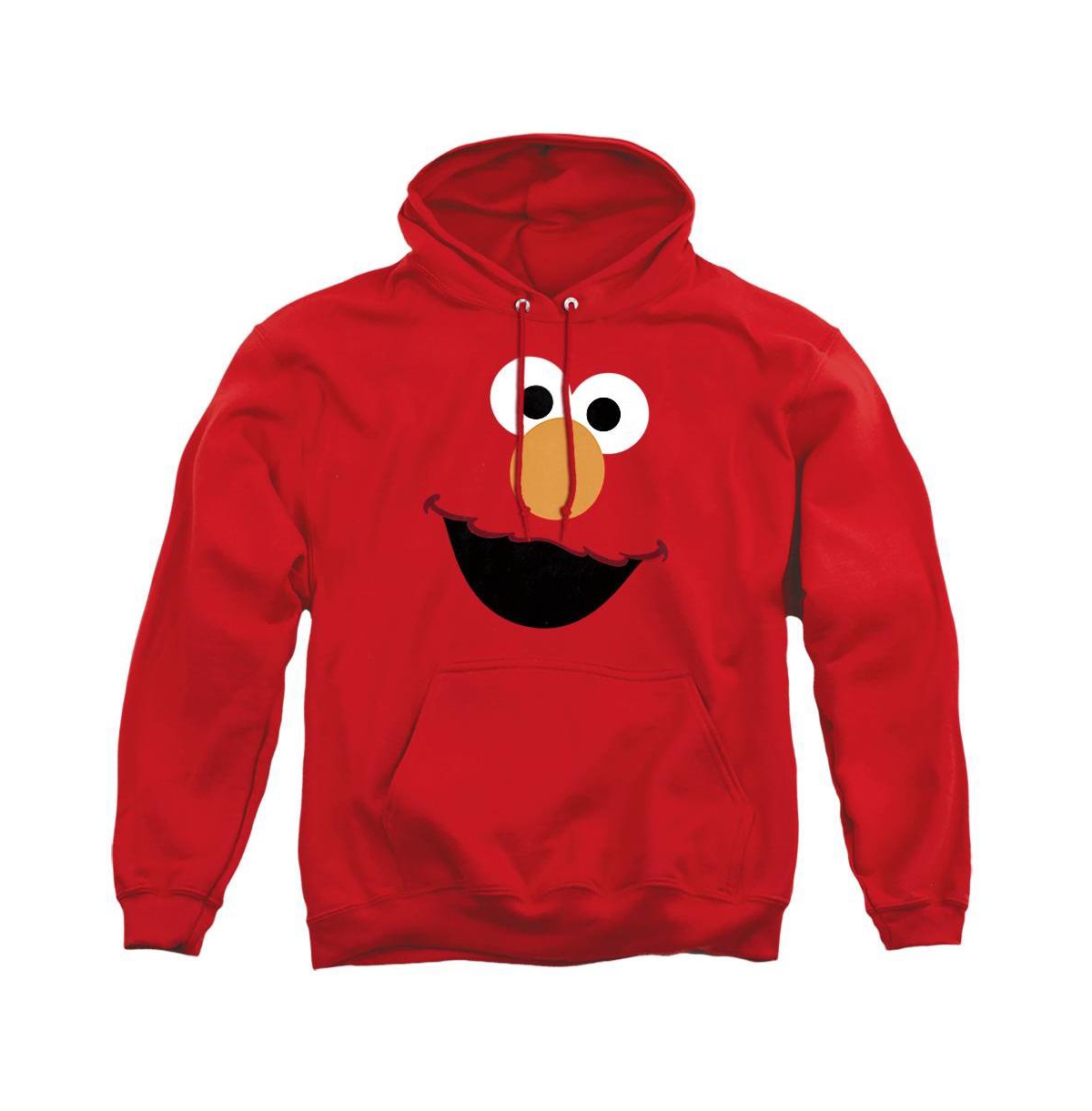 Sesame Street Men's Elmo Face Graphic Pullover Long-Sleeve Cotton-Polyester Blend Hoodie - Red