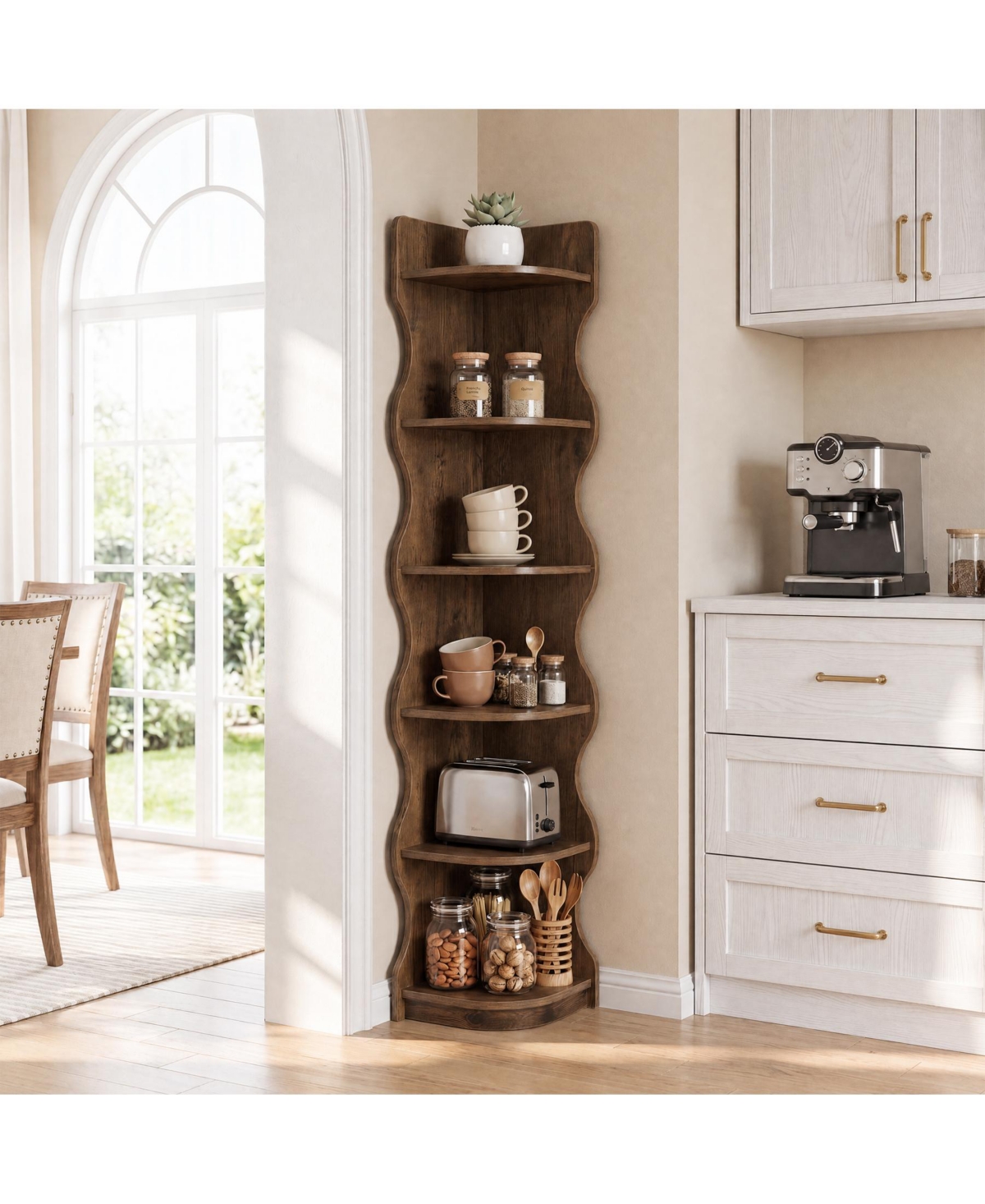 Tribesigns 70.8" Tall Corner Bookcase, 5-Tier Corner Shelf Storage - Brown