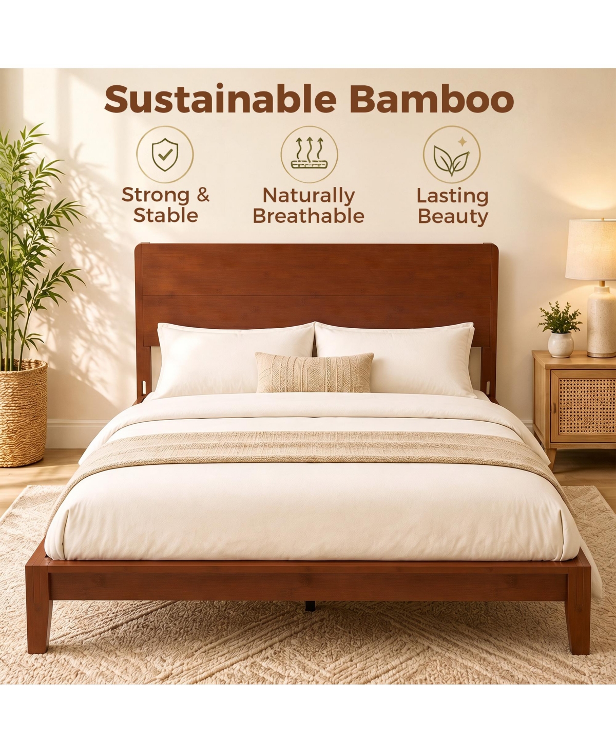 Homcom Queen Bamboo Bed Frame with Headboard, Platform