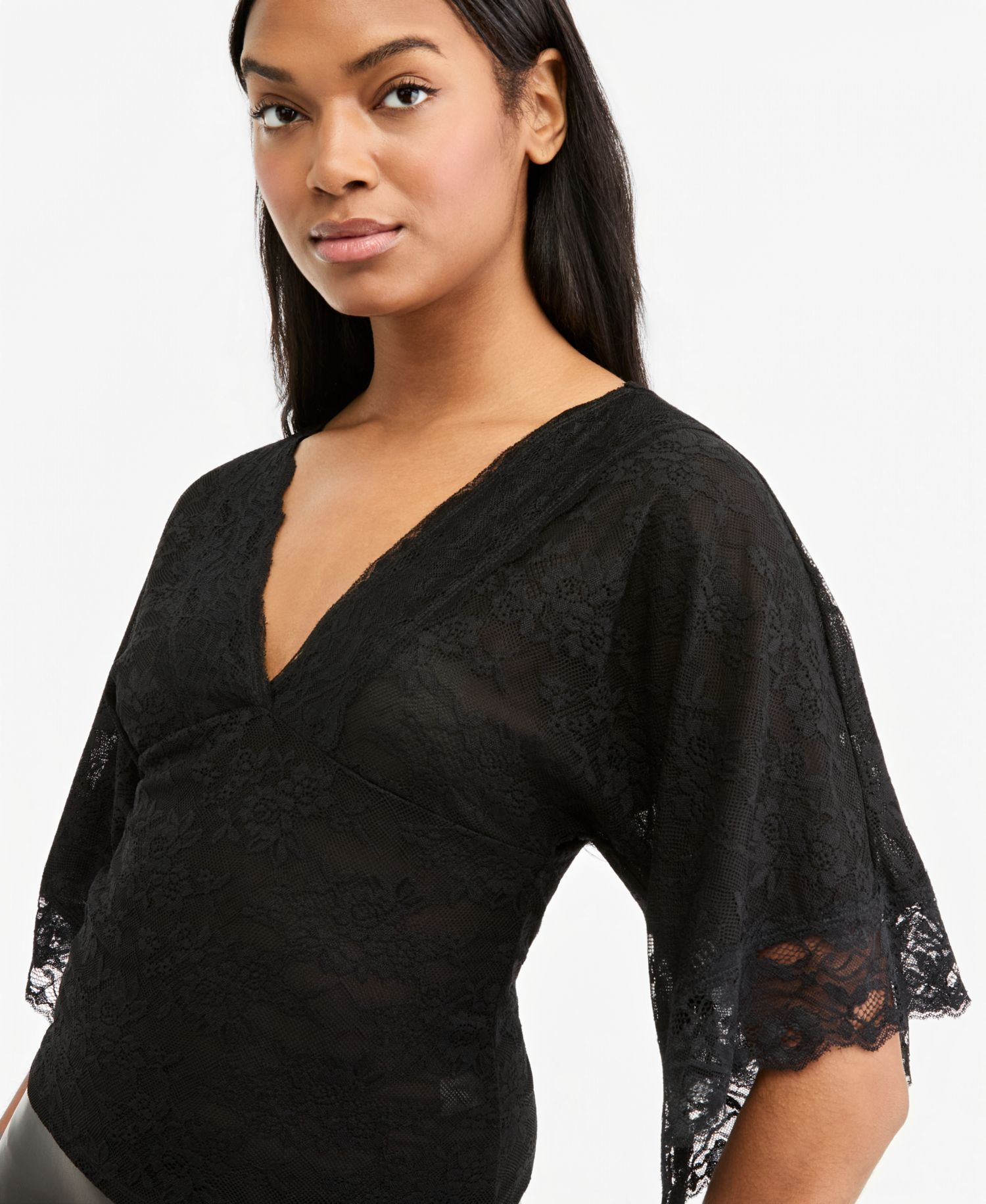 Women's Dolman-Sleeve V-Neck Lace Blouse
