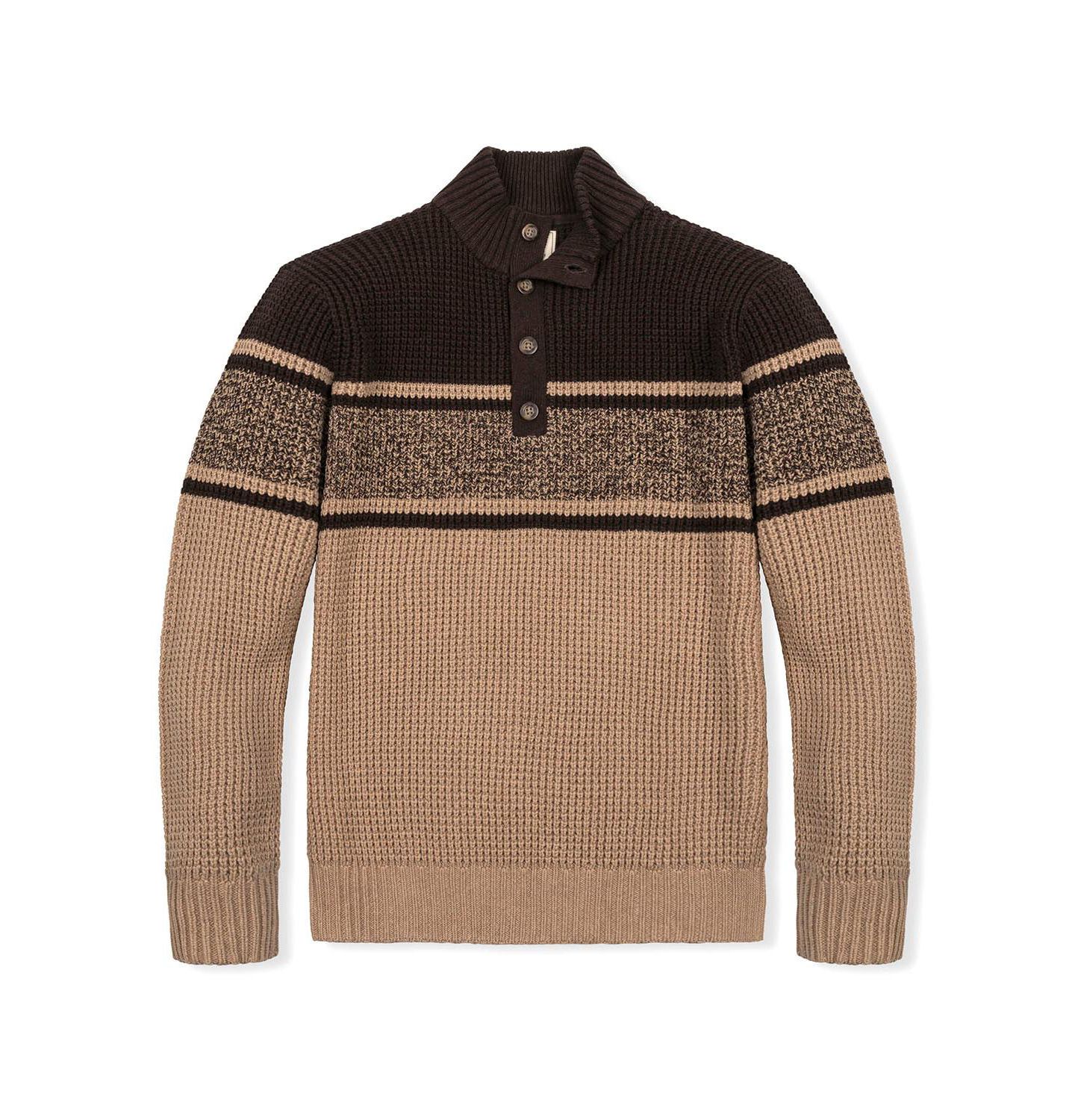 Мужской свитер Hope & Henry Organic Mock Neck Waffle, цвет: Верблюжий / Шоколадный — фото 4