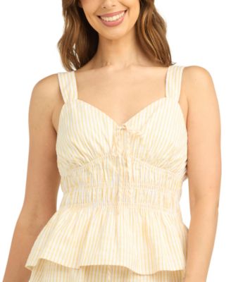 Juniors' Striped V-Neck Peplum Tank