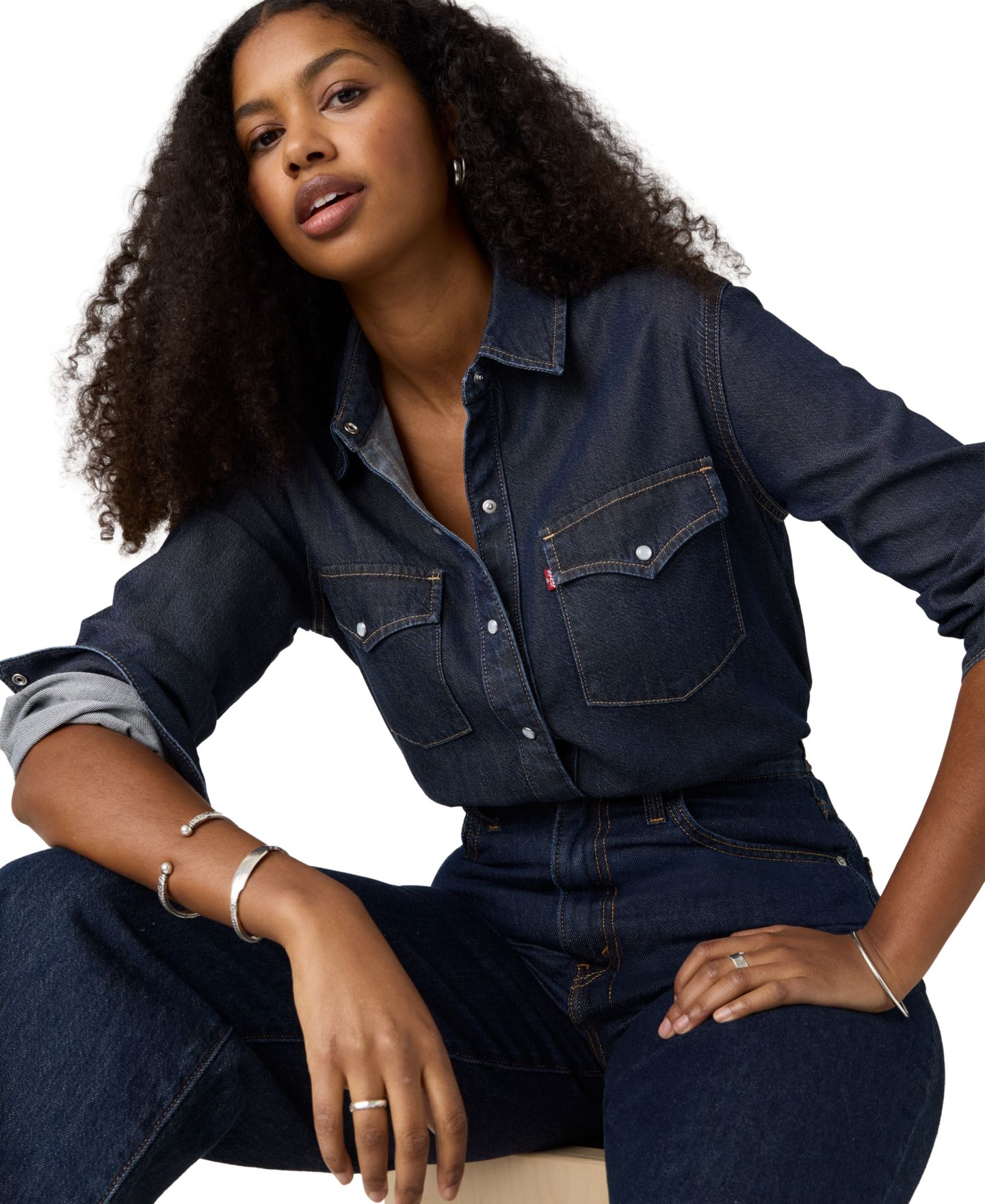 Женская рубашка Levi's Evans Relaxed Western Long-Sleeve Denim Shirt, цвет: Easy Trail Dark — фото 4