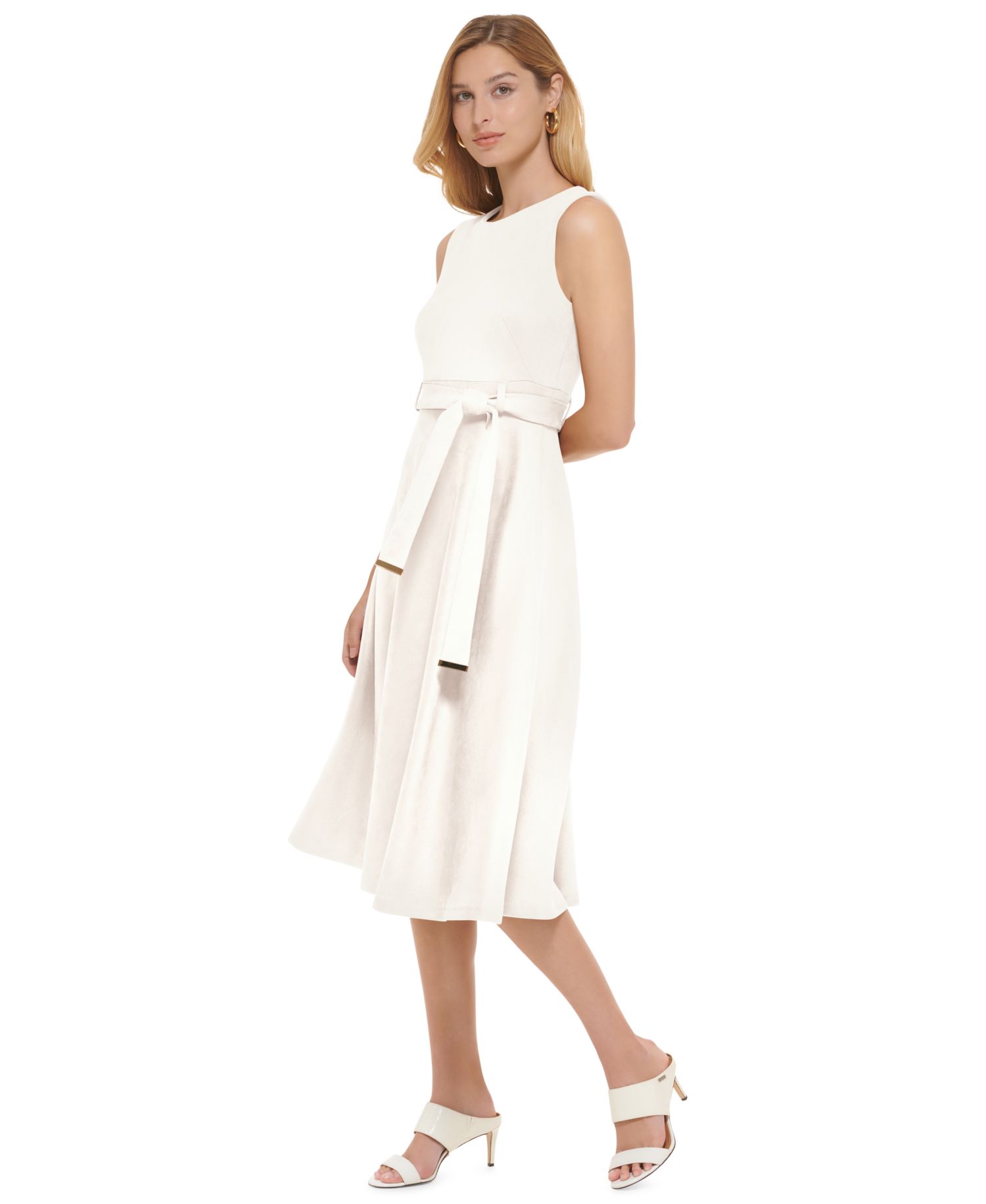 Women's Crewneck Sleeveless A-Line Suede Dress