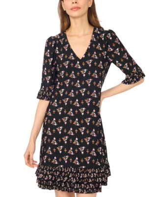 Women's Ruffle-Hem V-Neck 3/4-Sleeve Dress