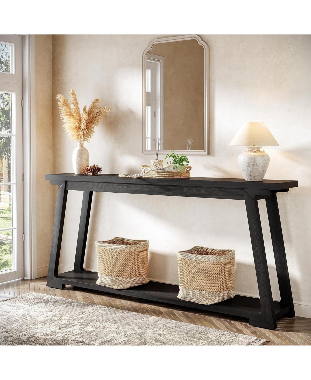Tribesigns 63" Solid Wood Console Table with 2-Tier Storage