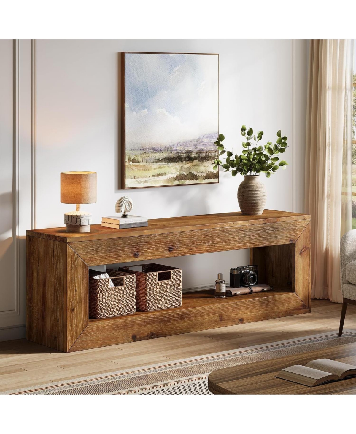 Tribesigns 47" Solid Wood Tv Stand for Tvs, Farmhouse TV Console with Storage, Low Media Console Television Stands for Living Room, Bedroom
