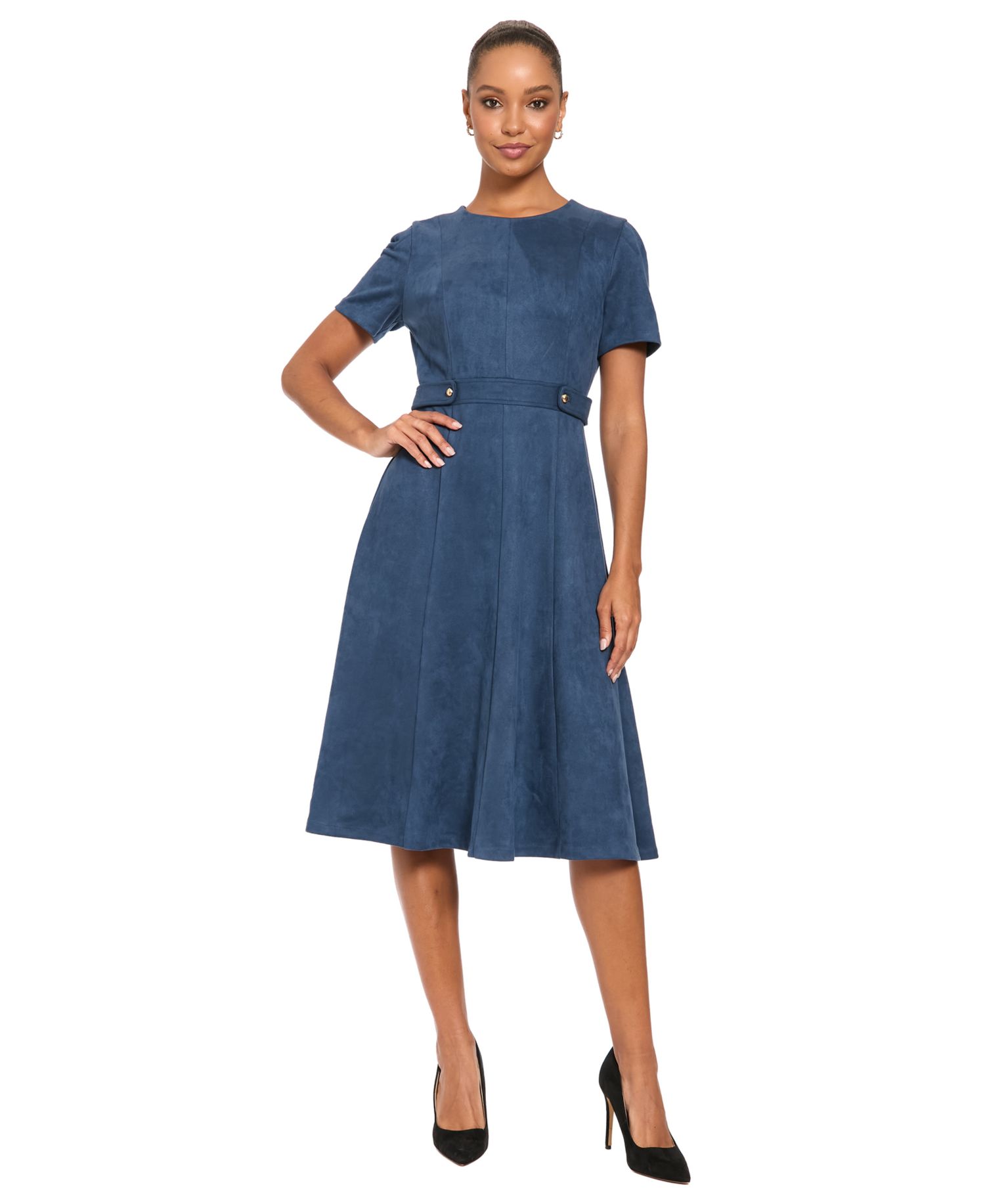 Women's Fit and Flare Midi Short-Sleeve Dress