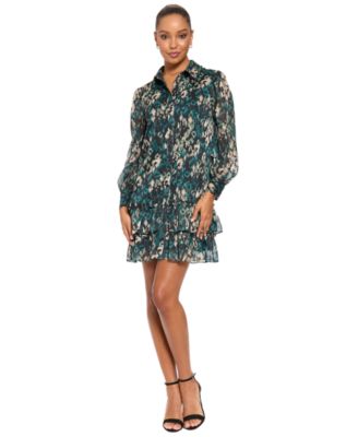Women's Tiered Chiffon Long-Sleeve Ruffle Dress