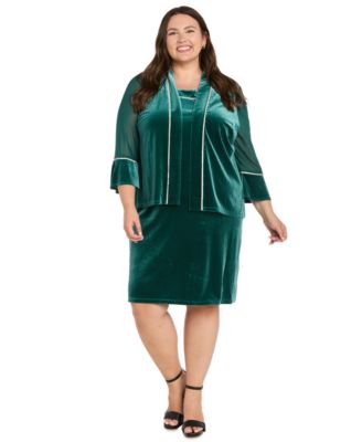 Plus Size Velvet Beaded Crewneck Dress and Jacket, 2-Piece Set