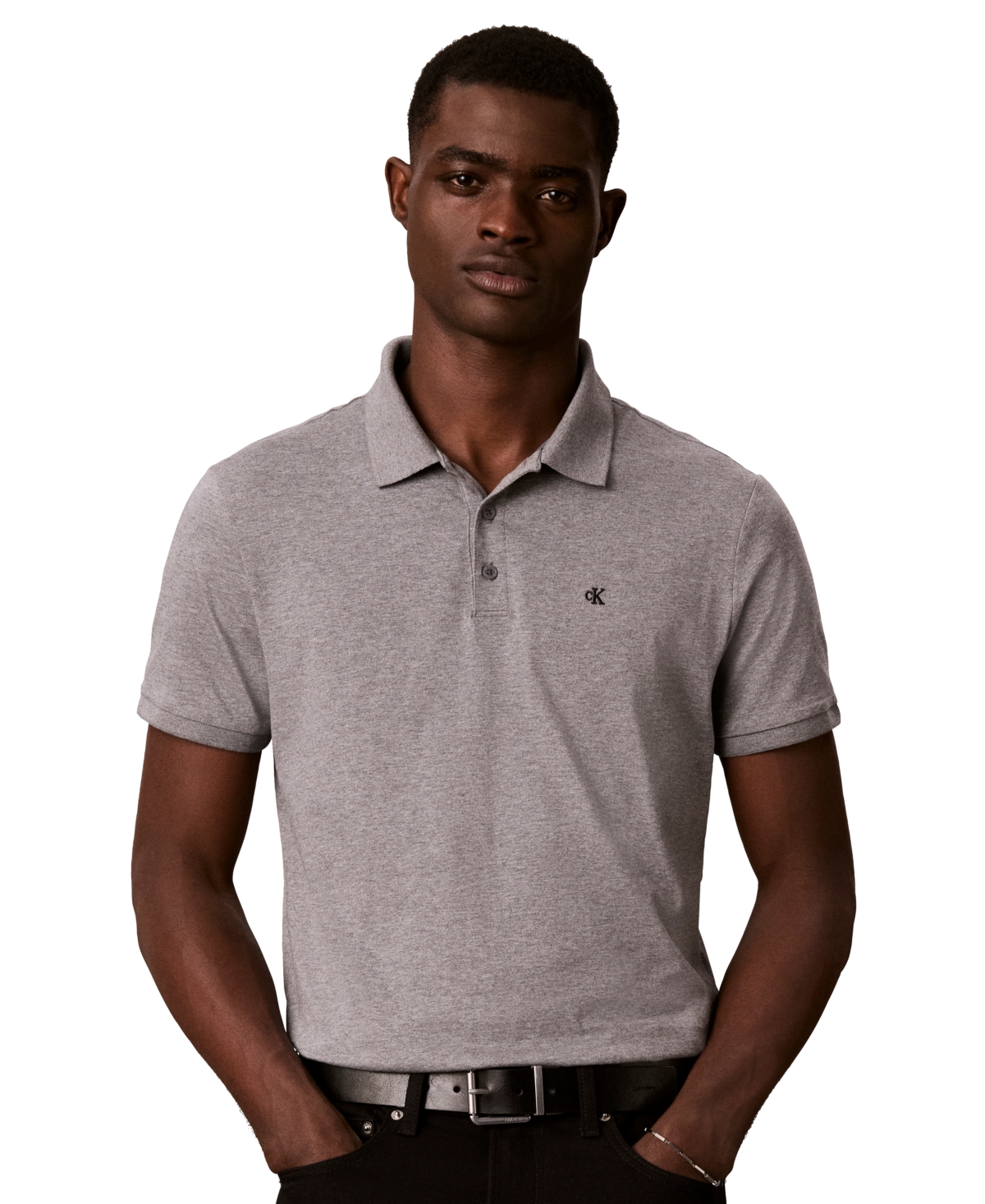 Calvin Klein Men's Short Sleeve Solid Polo Shirt - MED GREY HTR