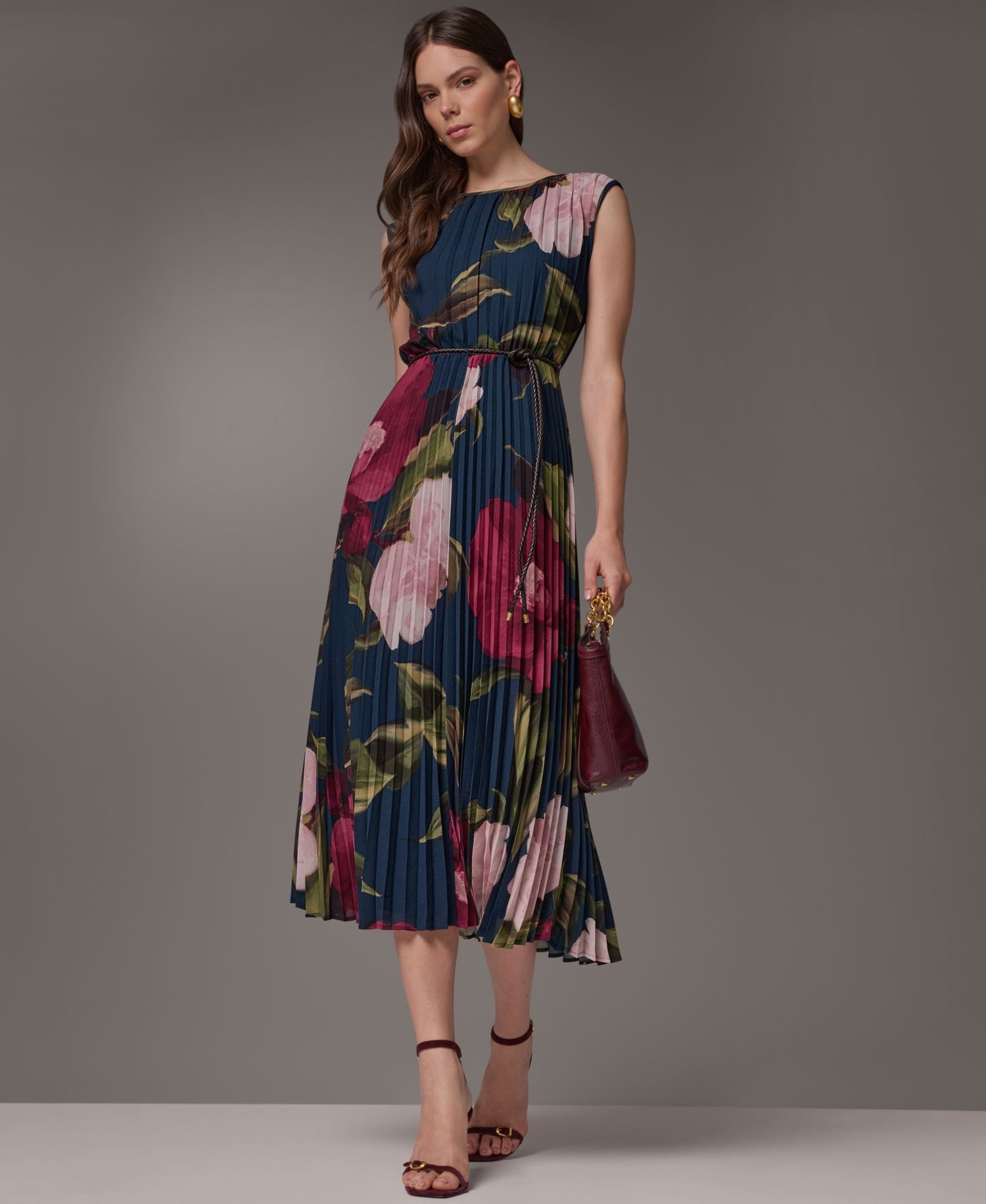 Plus Cap Sleeve Floral Chiffon A-Line Midi Dress