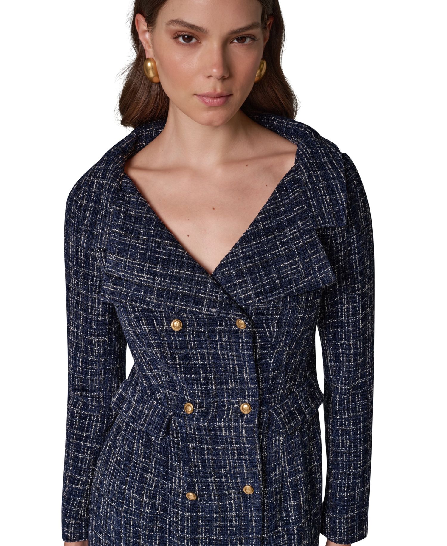 Women's Long-Sleeve Tweed Double-Breasted Jacket Dress