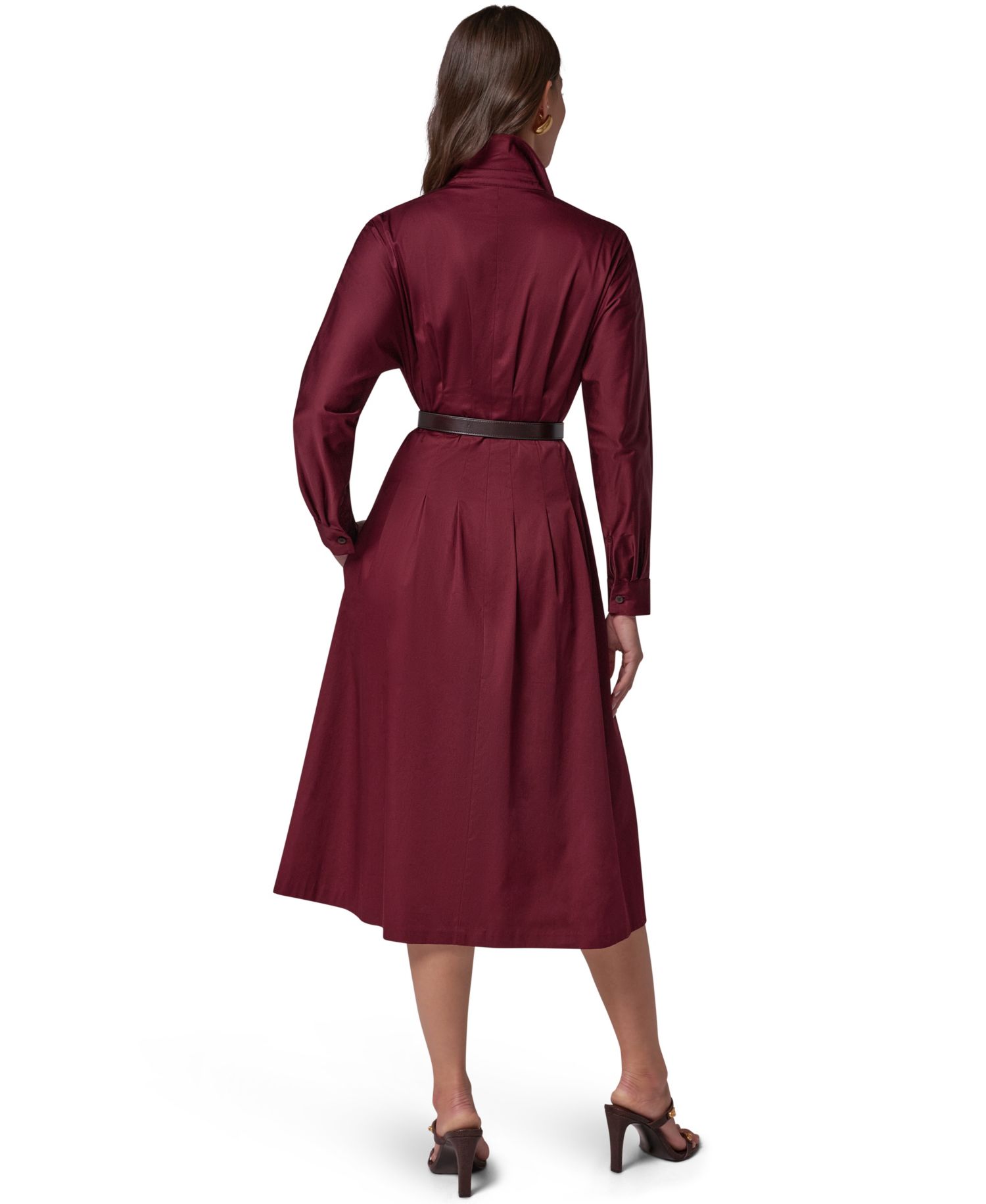 Women's Long Sleeve Belted Midi Shirtdress