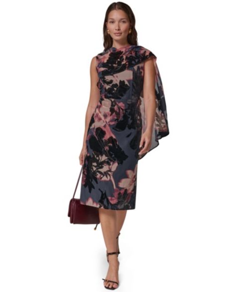 Женское платье Donna Karan New York Floral Sheath Sleeveless Dress, цвет: Чёрный вишнёвый разноцветный