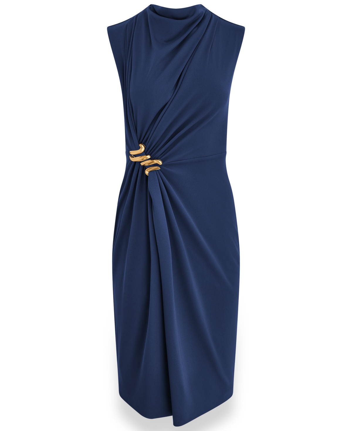 Donna Karan New York Women's Sleeveless Mock Neck Gathered Waist Midi Dress