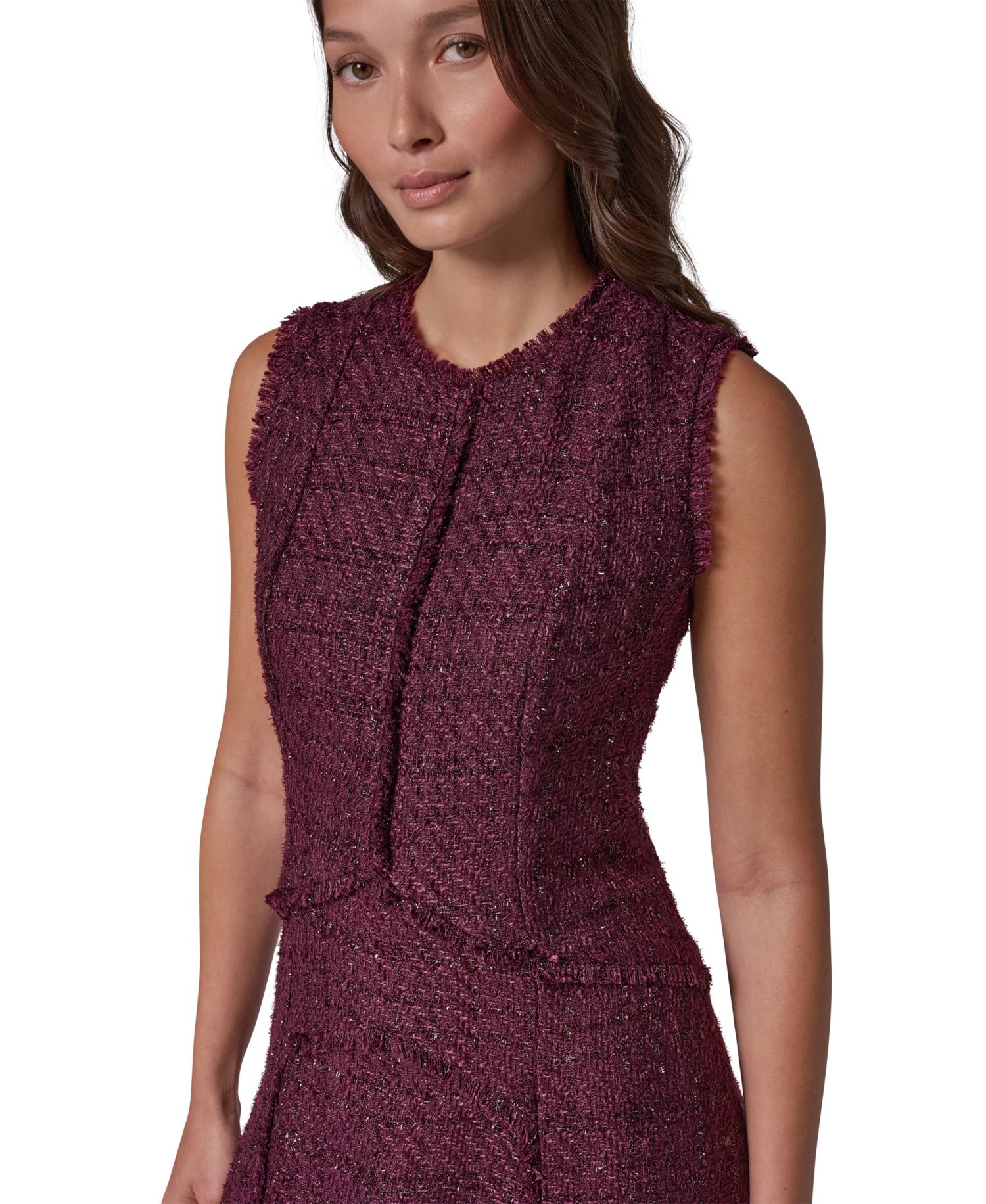 Women's Textured Tweed A-Line Crewneck Midi Dress