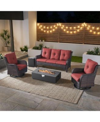 5 Pieces Outdoor Patio Furniture Set with Fire Pit Table Kits, Rattan Wicker Sectional Swivel Rocker Chairs Sets