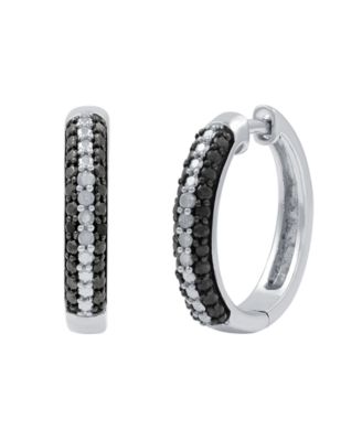 Black & White Diamond Hoop Earrings (1/6 ct. t.w.) in Sterling Silver