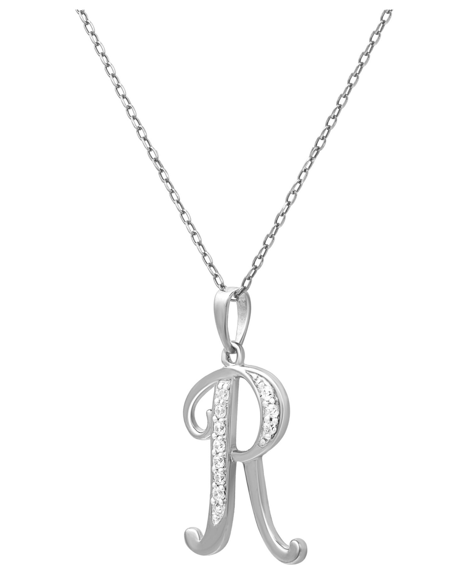 Diamond R Initial 18" Pendant Necklace (1/10 ct. t.w.) in Sterling Silver