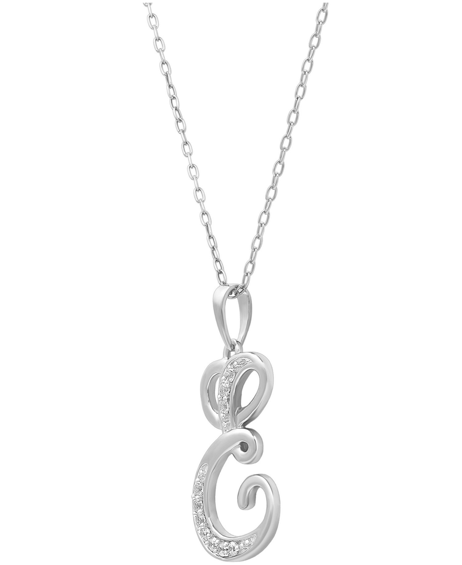 Diamond E Initial 18" Pendant Necklace (1/10 ct. t.w.) in Sterling Silver