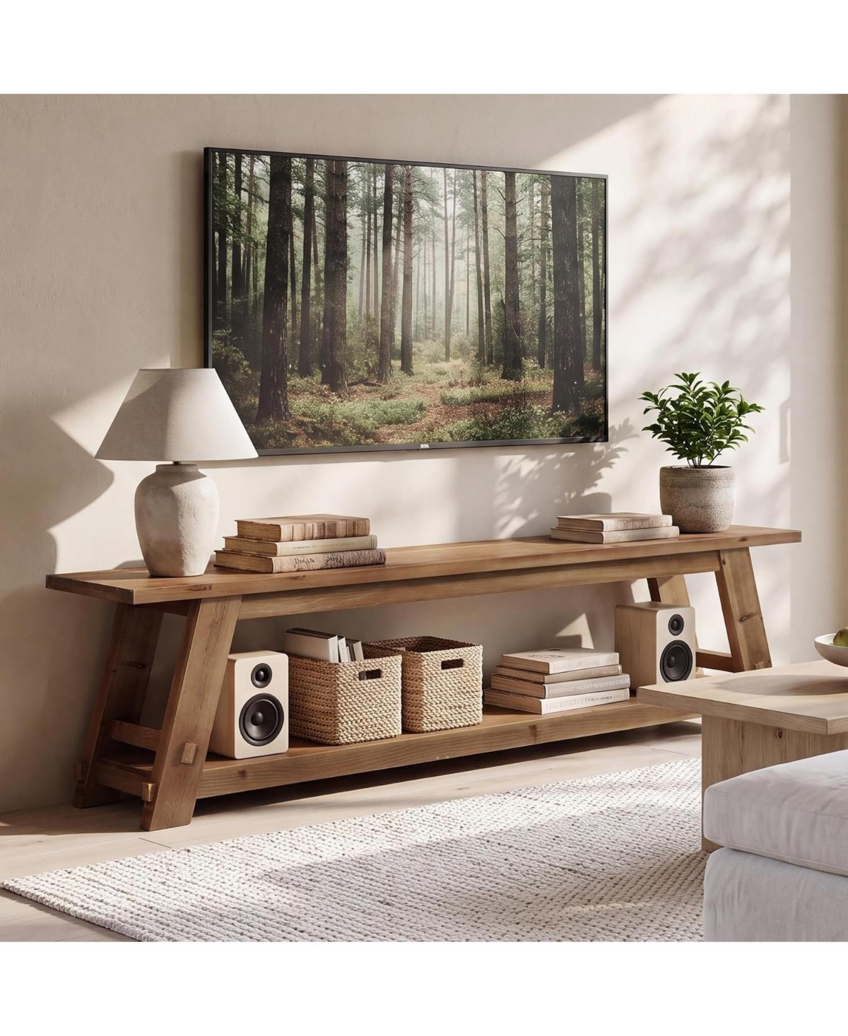 Tribesigns 78.74-Inch Solid Wood Tv Stand for TVs Up to 90 Inches - Brown