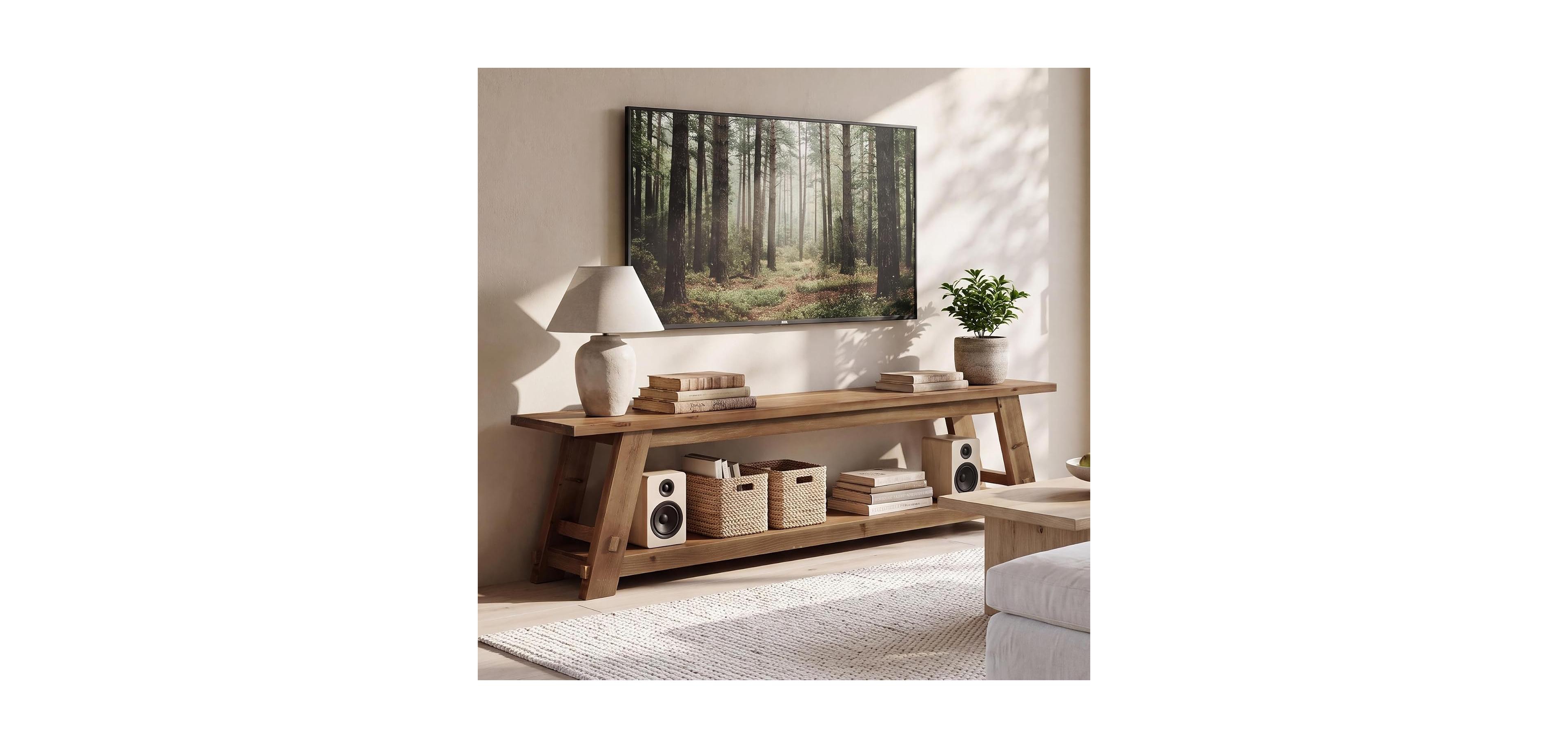 Tribesigns 78.74-Inch Solid Wood Tv Stand for TVs Up to 90 Inches