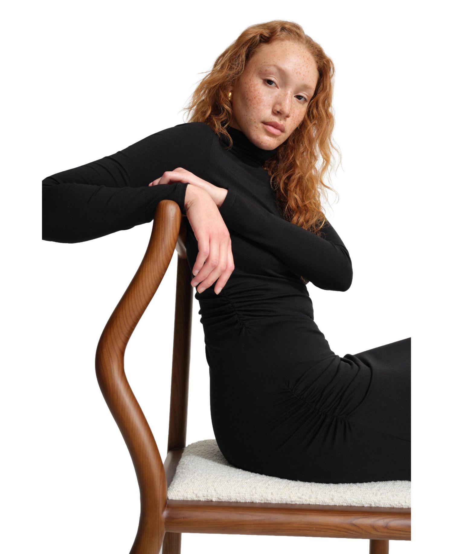 Women's Phoebe Long-Sleeve High-Stretch Fitted Turtleneck Midi Dress